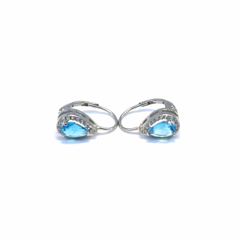 Silver white-blue drop shaped stone earrings with patent closure