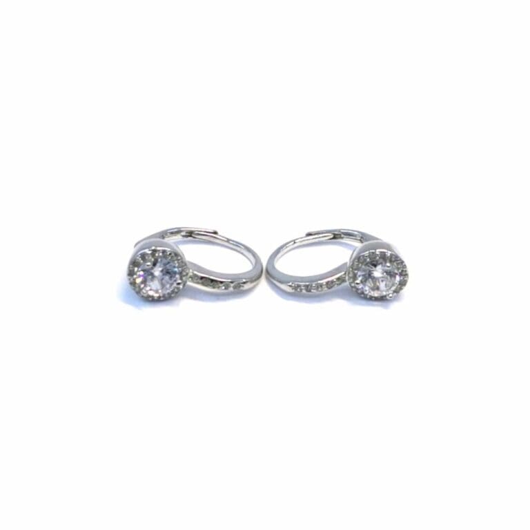 Silver white round stone earrings with patent closure