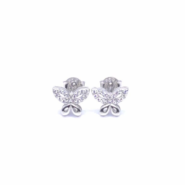 Silver sterling silver white stone butterfly earrings
