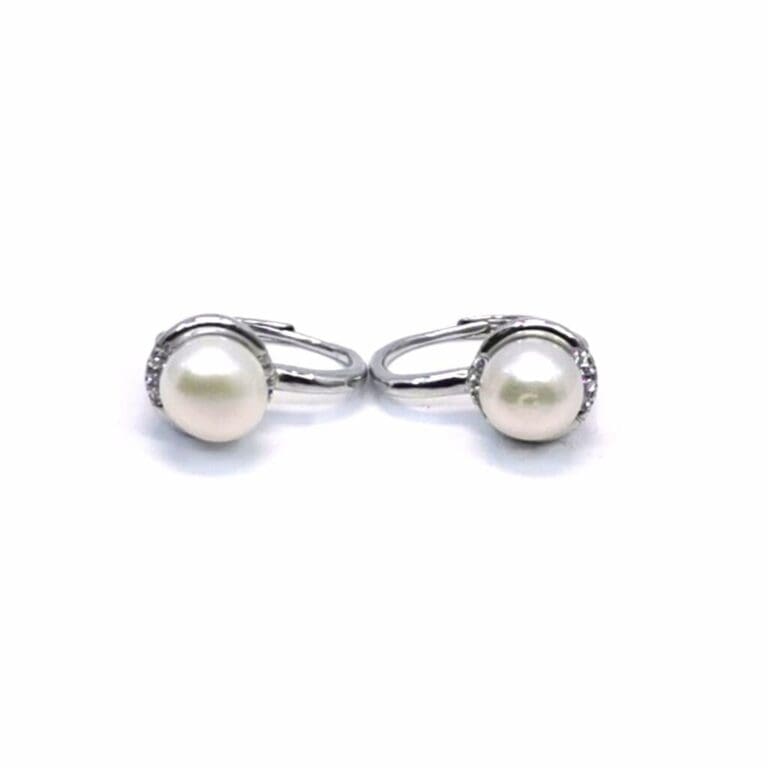 White stone pearl earrings with patent closure