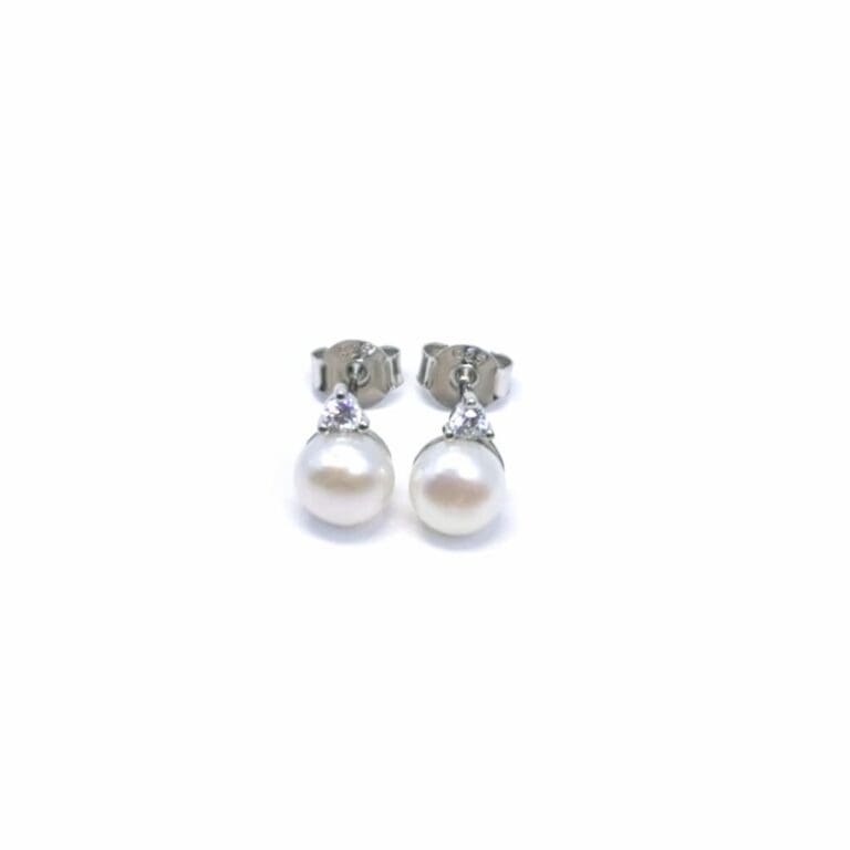 White stone beaded silver stud earrings