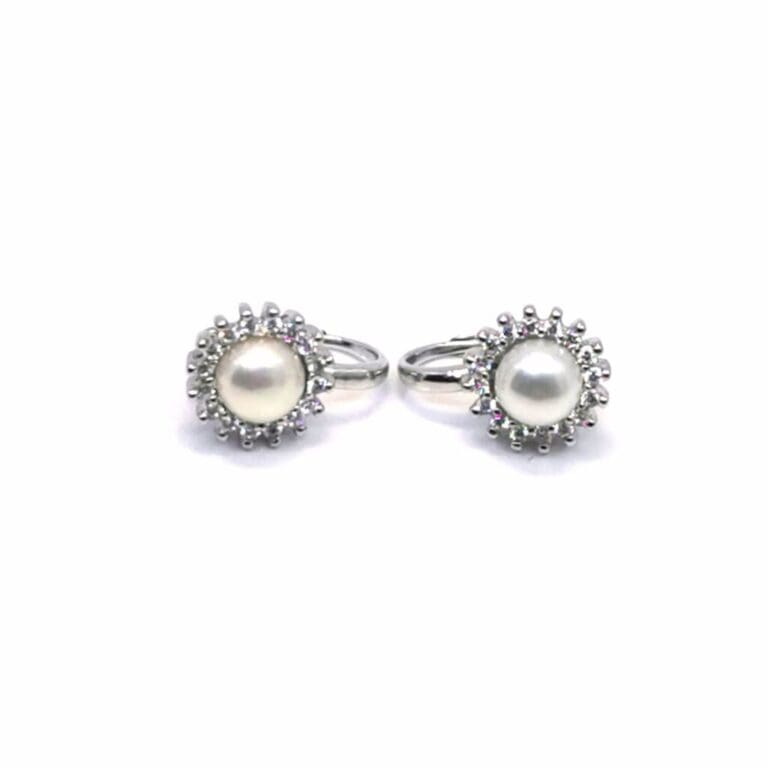 White stone pearl earrings with patent closure