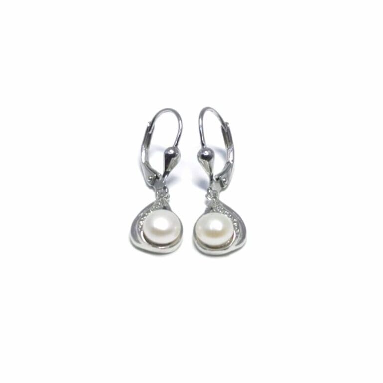 Patent closure white stone beaded hanging earrings