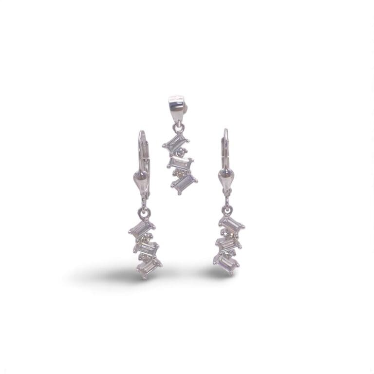 Silver white stone hanging jewellery set