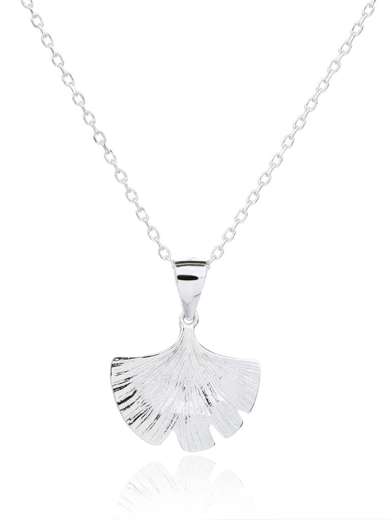 Silver ginkgo biloba leaf necklace
