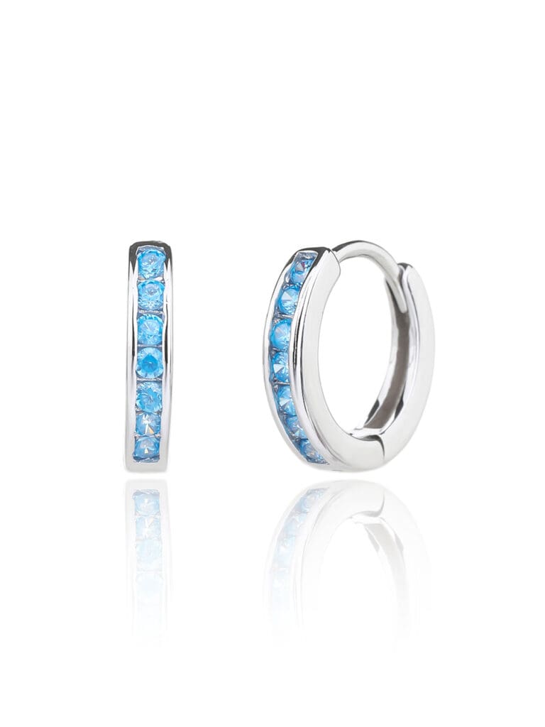 Silberne Reif-Ohrringe mit hellblauen Steinen
