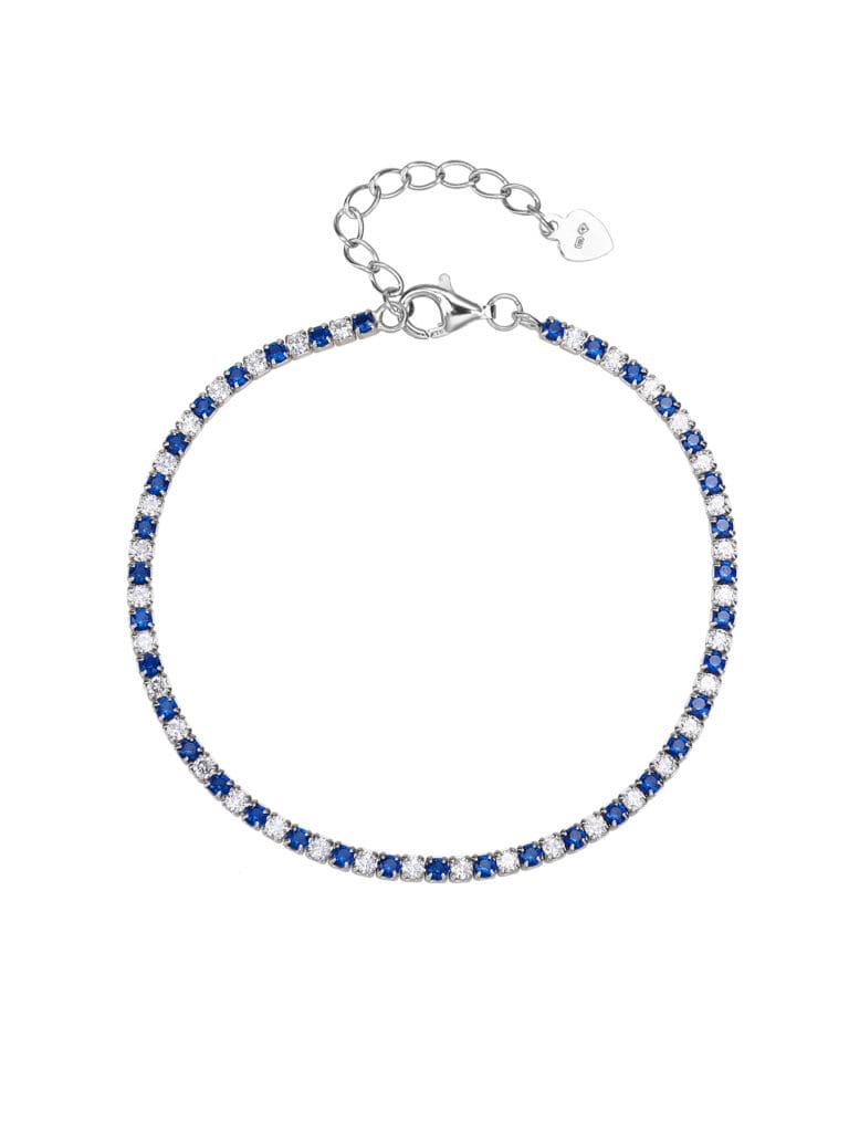 Kék-fehér cirkónia köves teniszkarkötő – 16+4 cm
