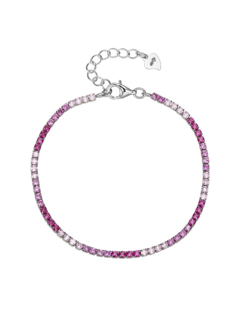 Rózsaszín-fehér cirkónia köves teniszkarkötő – 16+4 cm