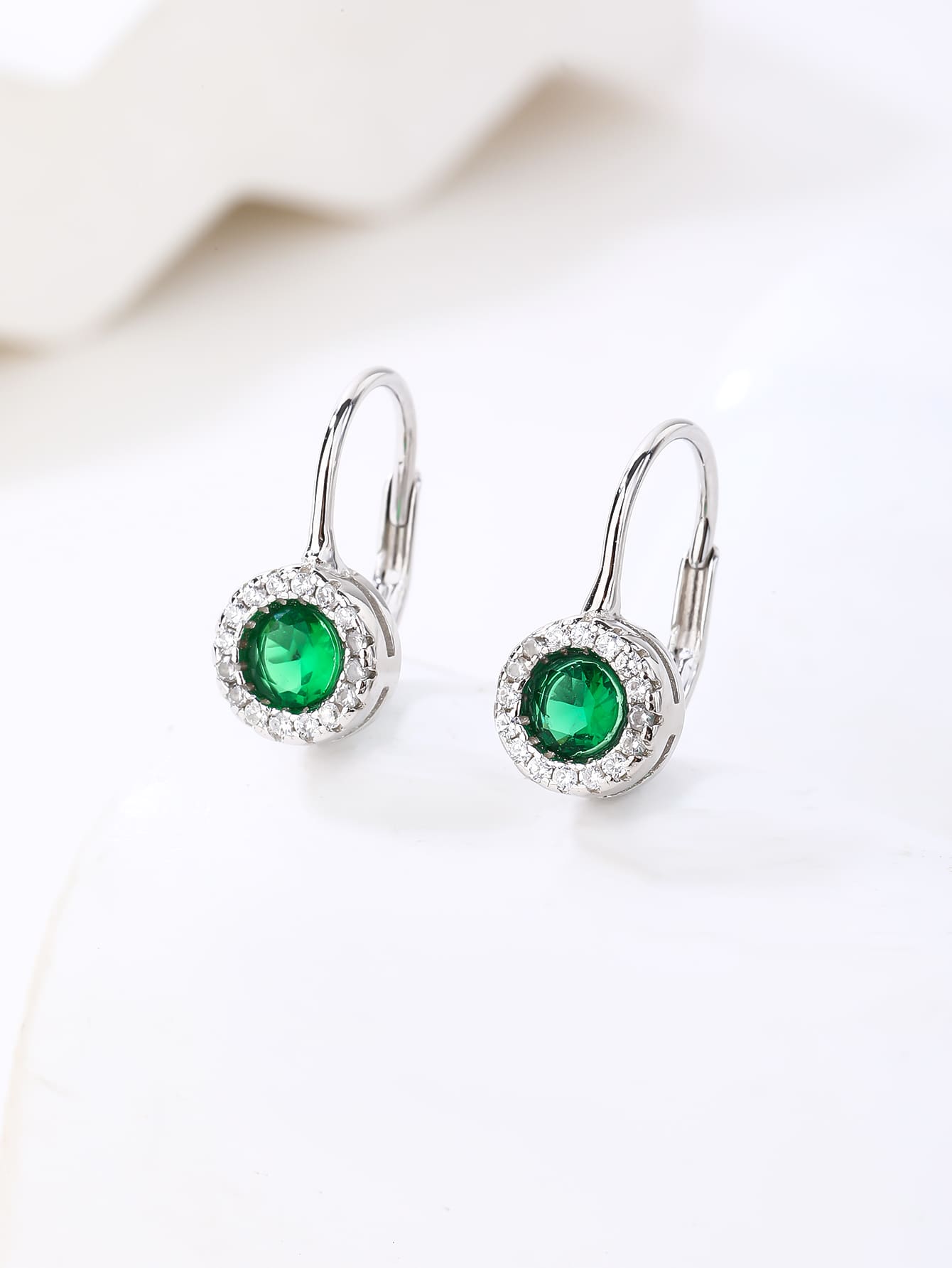 Zöld cirkónia köves ezüst fülbevaló ródium bevonattal _4