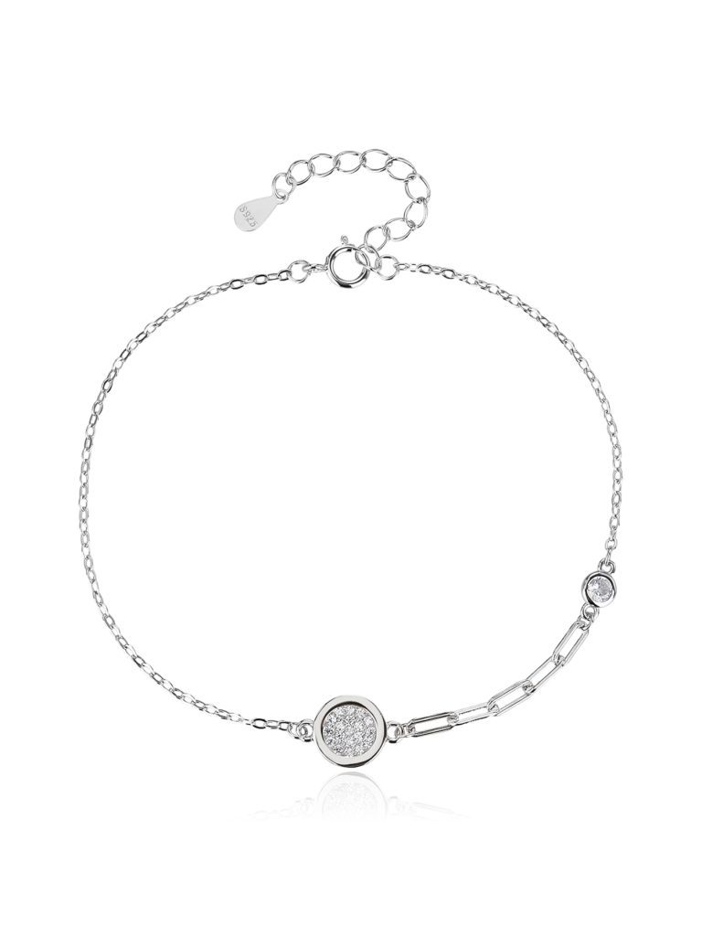 Kör medálos karkötő,hosszított szemű lánccal, AG 925 ródiumozott ezüst (17 + 4 cm)