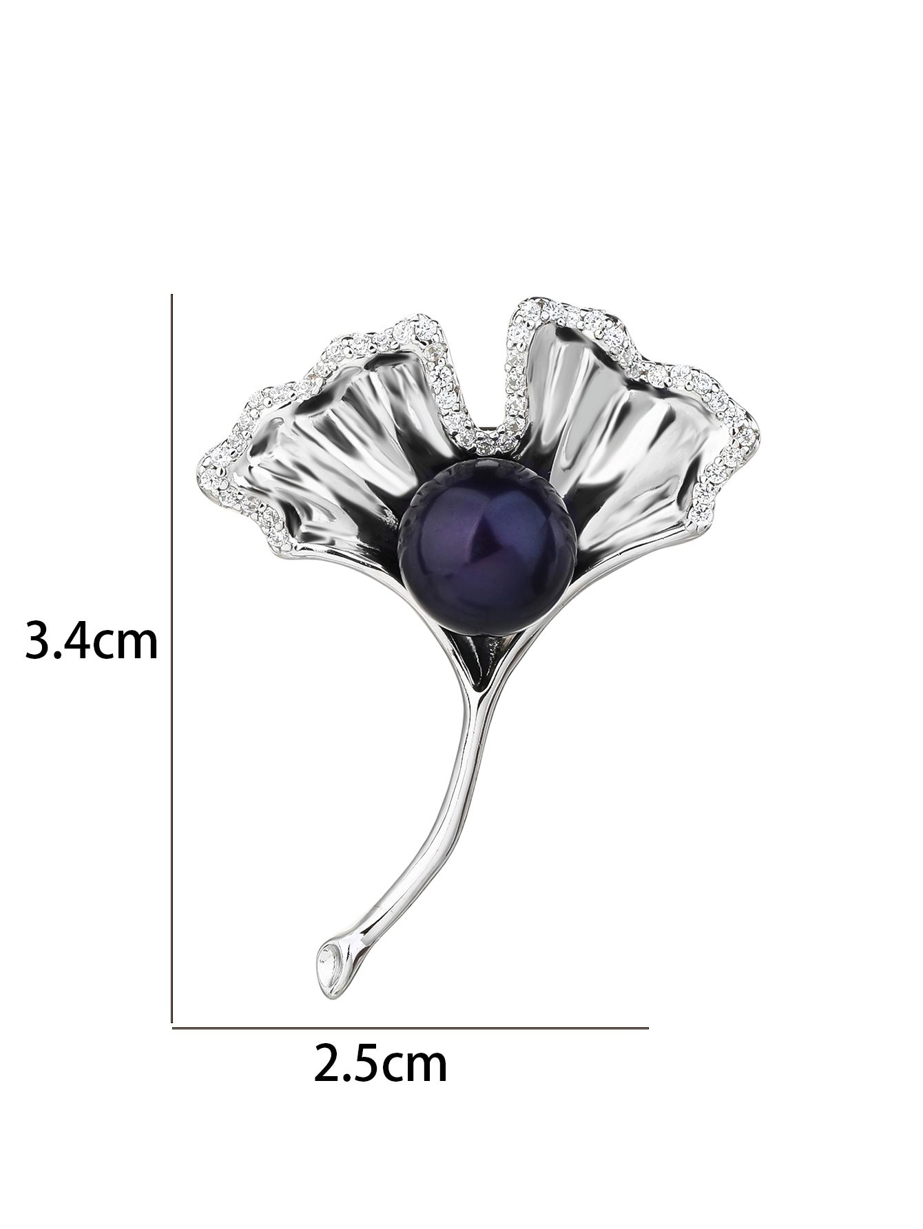 Elegáns levél formájú bross sötét gyönggyel és cirkónia kövekkel 2