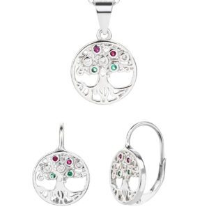 Nemzeti Fény – Trikolor Életfa medál és fülbevaló szett, AG 925, ródium bevonattal