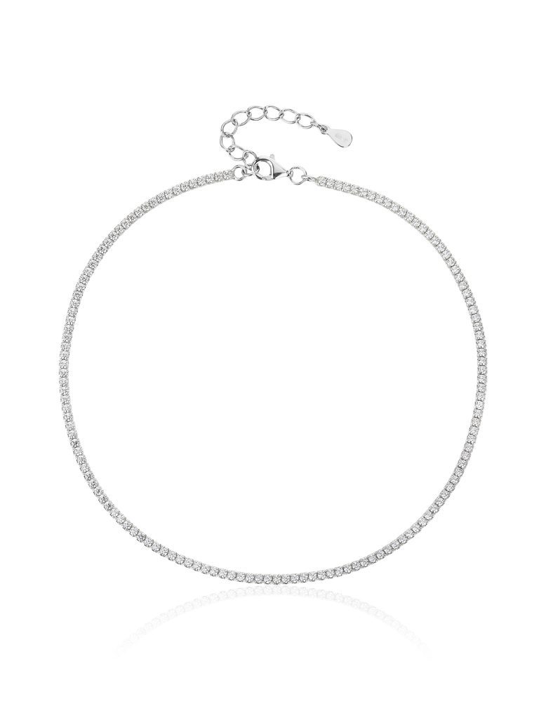 Ezüst cirkónia köves bokalánc, AG 925, ródium bevonattal (24+3,5 cm)