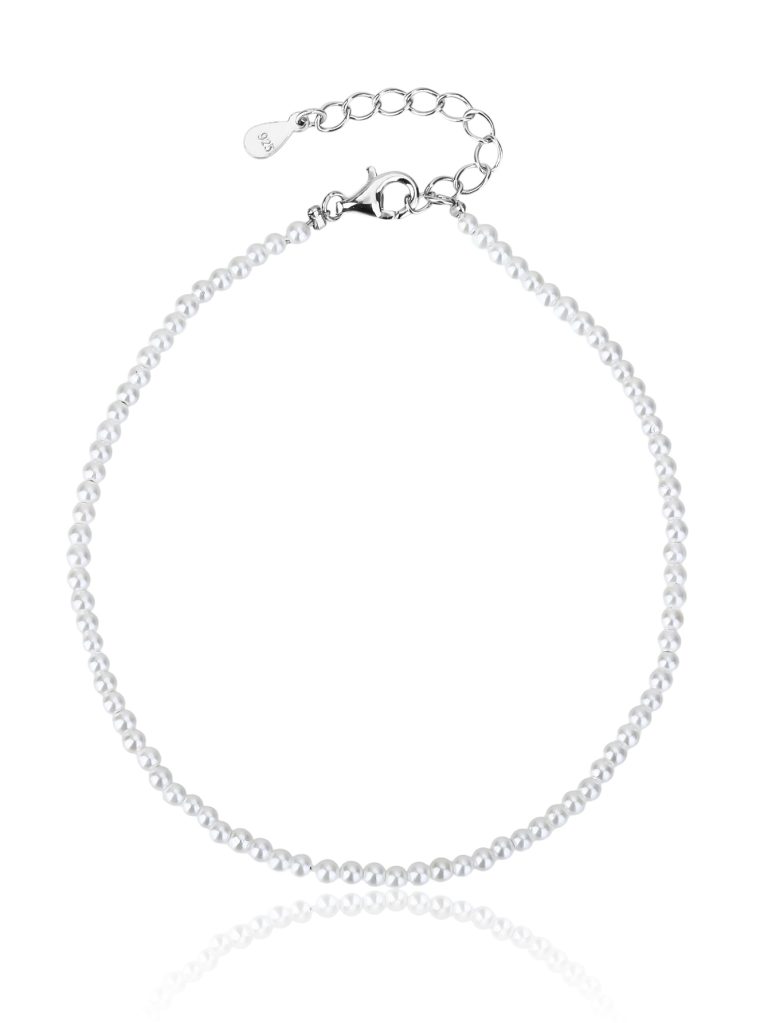 Shell gyöngy karkötő, AG 925 ródiumozott ezüst (18 + 4 cm)