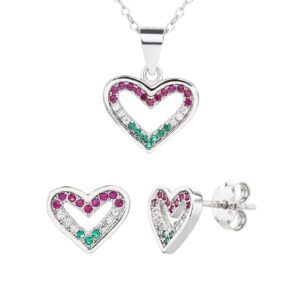 Nemzeti Fény Klasszikus Trikolor Szív medál és fülbevaló szett