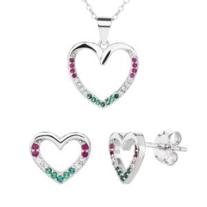 Nemzeti Fény – Lágy ívű Trikolor Szív medál és fülbevaló szett