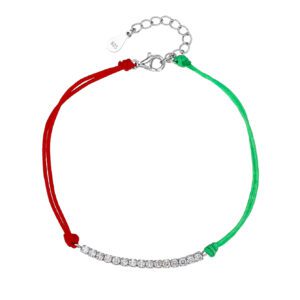 Nemzeti Fény – Trikolor cirkóniabetétes zsinóros karkötő, AG 925, ródium bevonattal