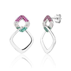 Nemzeti Fény Trikolor geometrikus fülbevaló, AG 925, ródium bevonattal