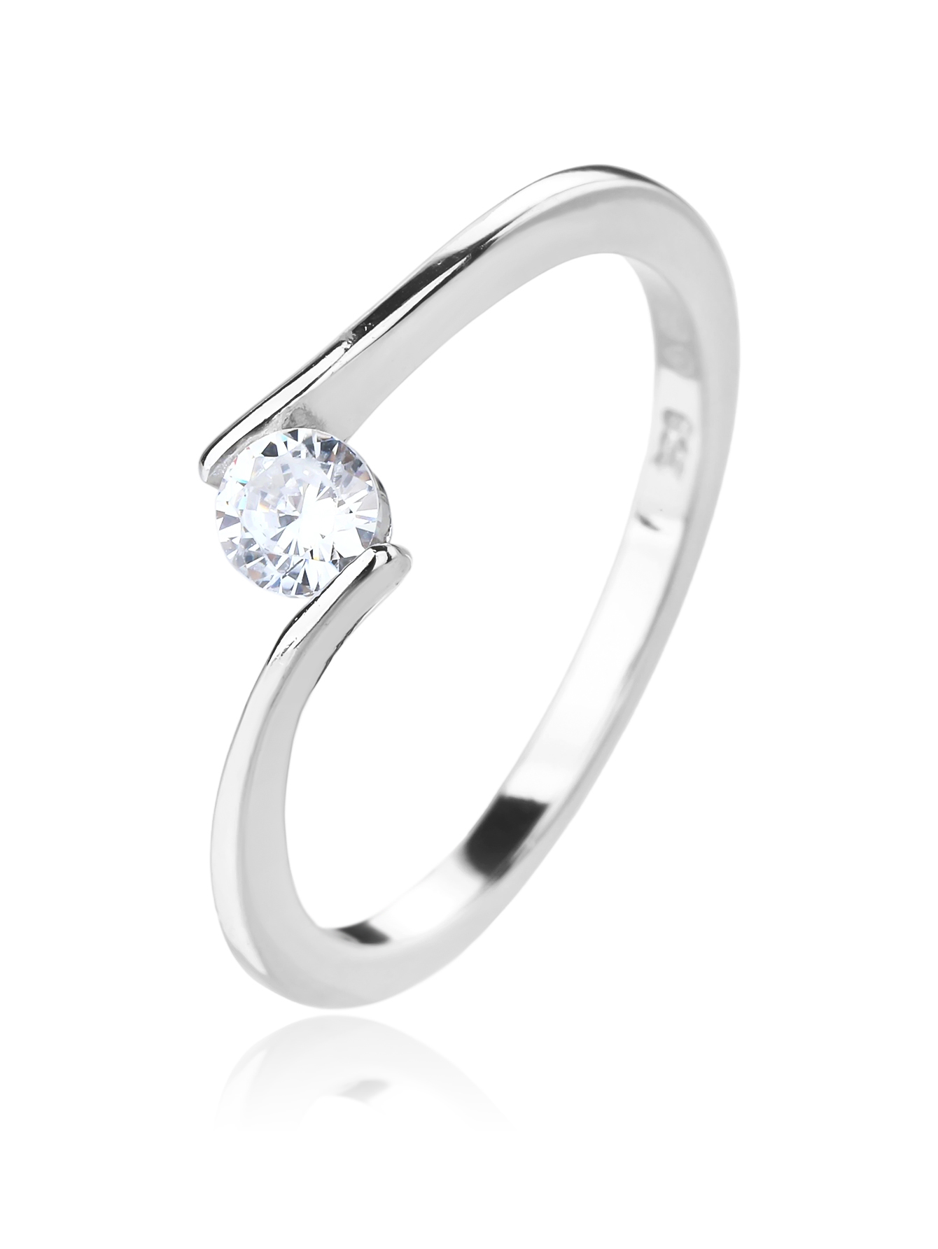 Solitärring mit weißem Zirkonia aus 925er Silber mit Rhodiumbeschichtung 3