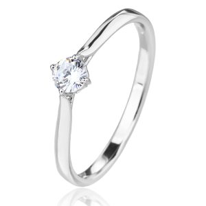 Weißer, runder Solitärring mit Zirkonia aus 925er Silber mit Rhodiumbeschichtung