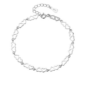 AG 925 silver double-heart bracelet, rhodium-plated