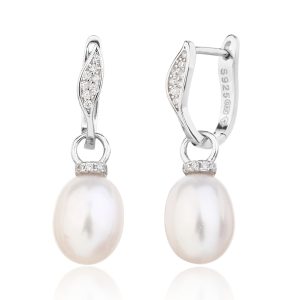 AG 925 silver earrings with natural freshwater pearls and cubic zirconia, rhodium-plated