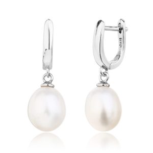 AG 925 silver earrings with natural freshwater pearls, rhodium-plated
