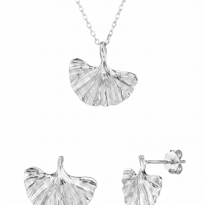 AG 925 Silver Ginkgo Leaf Jewelry Set, Rhodium-Plated