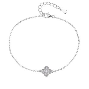 AG 925 silver four-leaf clover bracelet with cubic zirconia, rhodium-plated