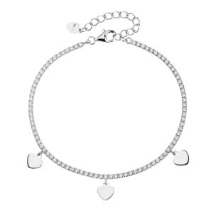 AG 925 silver heart-shaped charm tennis bracelet, rhodium-plated