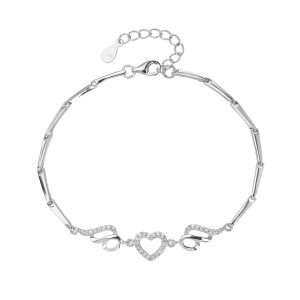 AG 925 silver heart-shaped bracelet with cubic zirconia, rhodium-plated