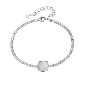 AG 925 silver square natural mother-of-pearl tennis bracelet with rhodium plating