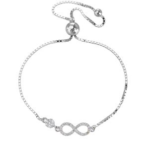 AG 925 Silver Adjustable Bracelet with Infinity Symbol, Rhodium-Plated