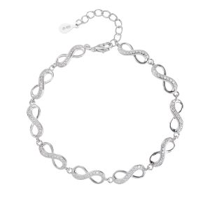 AG 925 silver infinity-pattern bracelet with cubic zirconia stones and a rhodium plating
