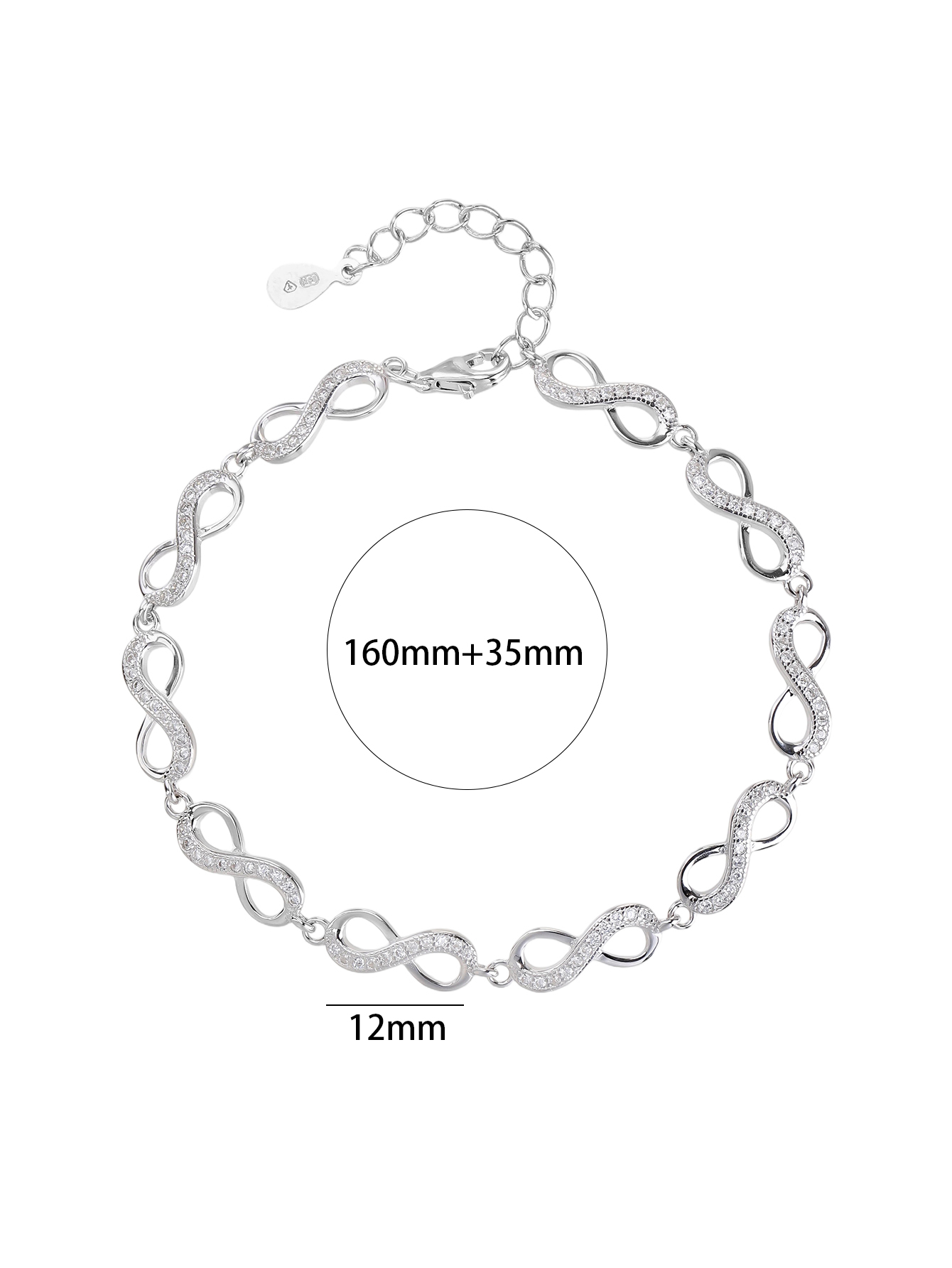 AG 925 Silver Infinity Pattern Bracelet, Rhodium-Plated 4