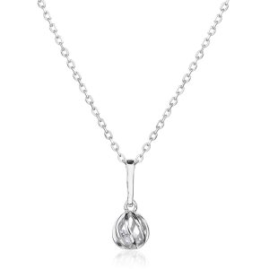 Silver necklace with a zirconia ball pendant, rhodium-plated