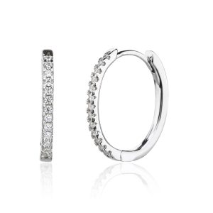 Silver hoop earrings with zirconia, rhodium-plated