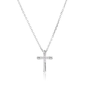 Silver Zirconia Cross Necklace, Rhodium-Plated