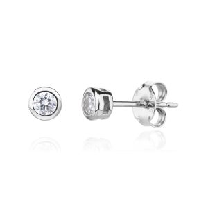 5mm button earrings with silver zirconia and a post, rhodium-plated