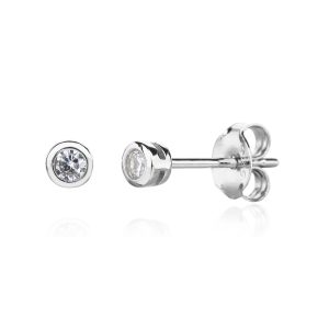 Silver stud earrings with cubic zirconia, rhodium-plated