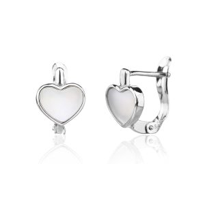 Silver earrings with mother-of-pearl inlays and a clasp, rhodium-plated