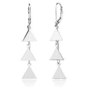 Silver triangle drop earrings with rhodium plating