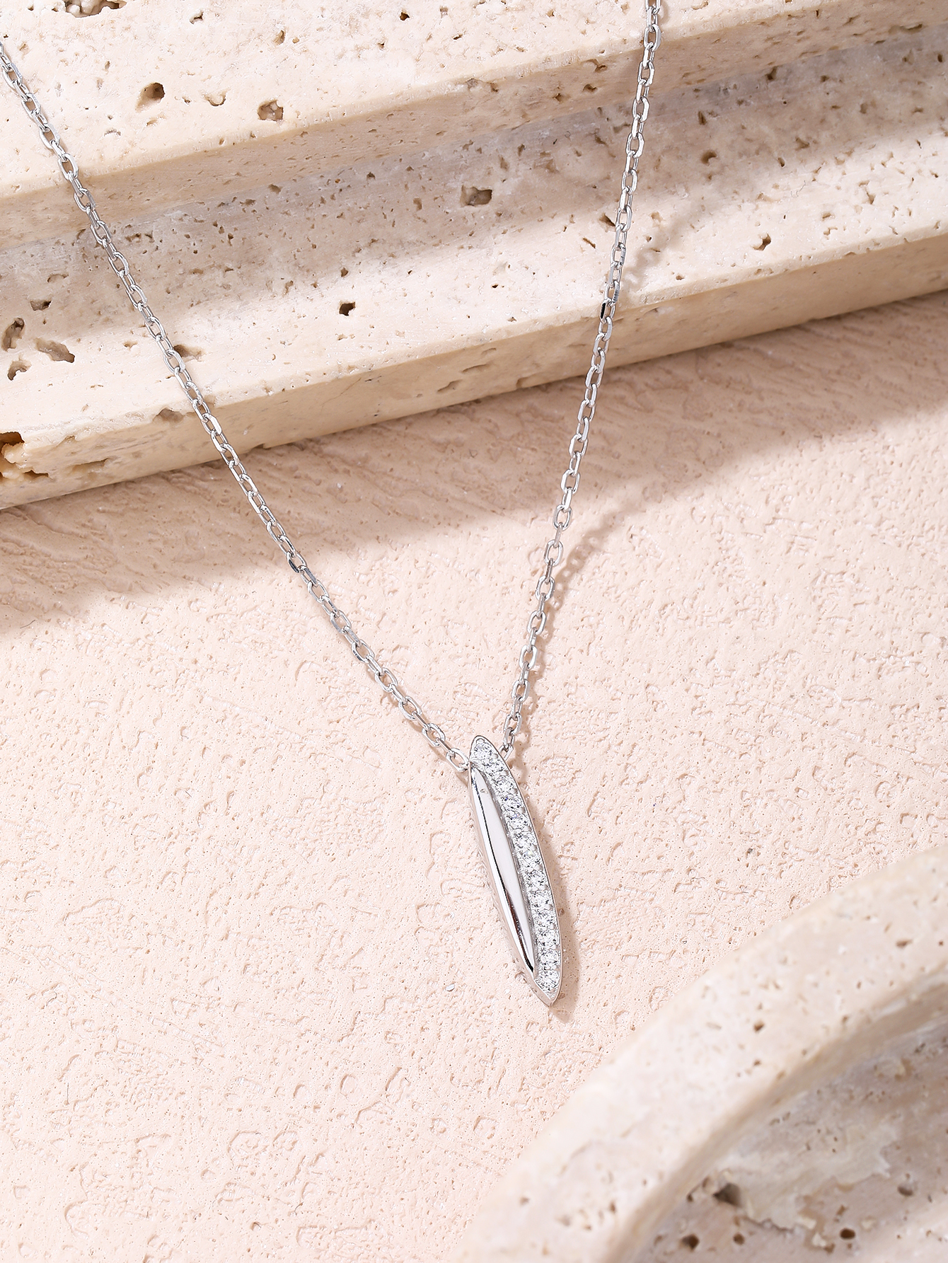 Silver, elongated zirconia pendant necklace with rhodium plating 3
