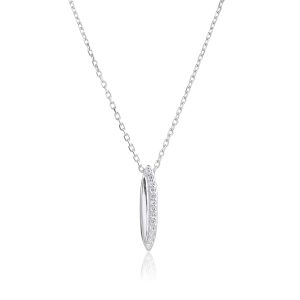 Silver, oblong zirconia pendant necklace with rhodium plating