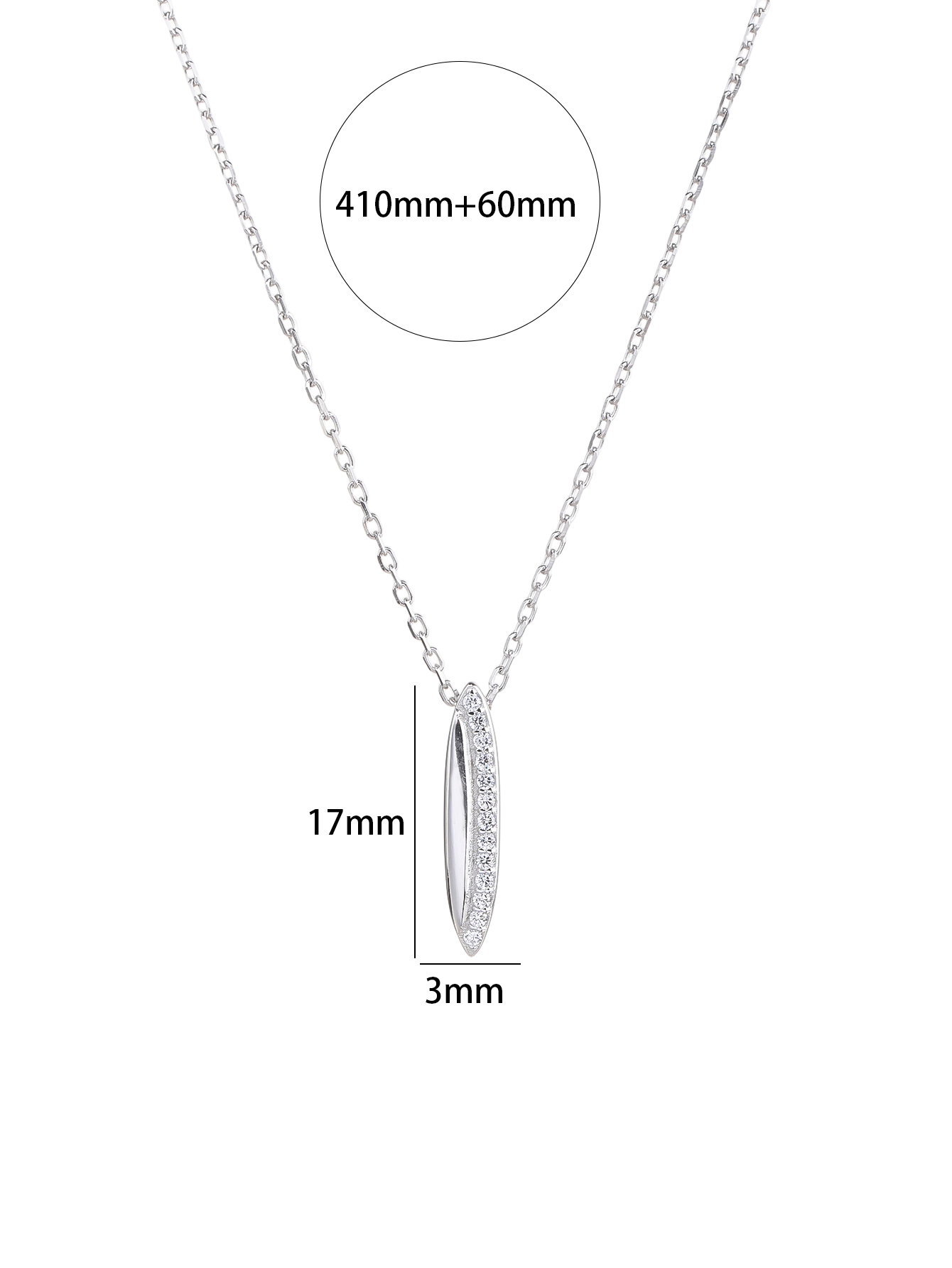 Silver, elongated zirconia pendant necklace with rhodium plating 4