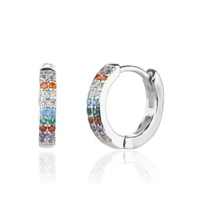Silver-colored zirconia hoop earrings with a rhodium plating