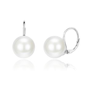White Shell Pearl Earrings with Clasp, Made of AG 925 Silver with Rhodium Plating