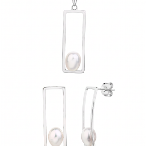 White cultured freshwater pearl jewelry set in rhodium-plated AG 925 silver